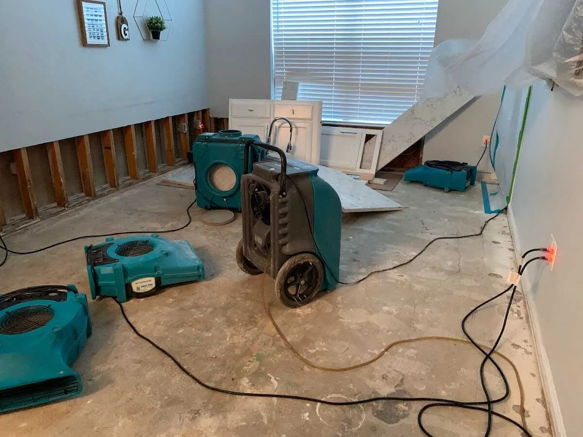 Dehumidifier in flood-cut room for Water Damage Restoration in Forrest City